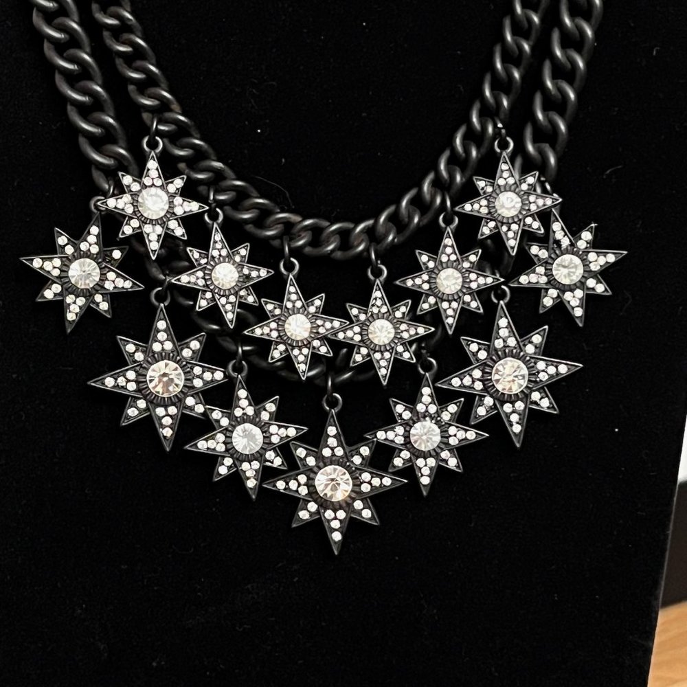 Black & Crystal-Star Necklace With Double -Strand… - image 3
